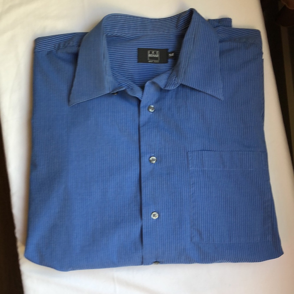 IKE BEHAR Mens Long Sleeve Blue with Black Stripe Button Down Shirt Size 17